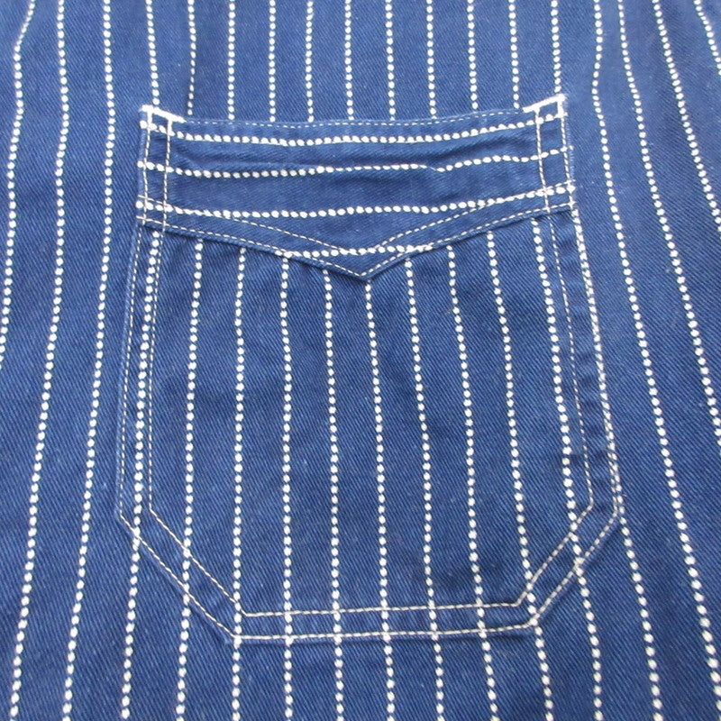 SUGAR CANE | SUGAR CANE WABASH STRIPE WORK SHIRT Short-sleeved Shirt SC36267 Navy Size: L