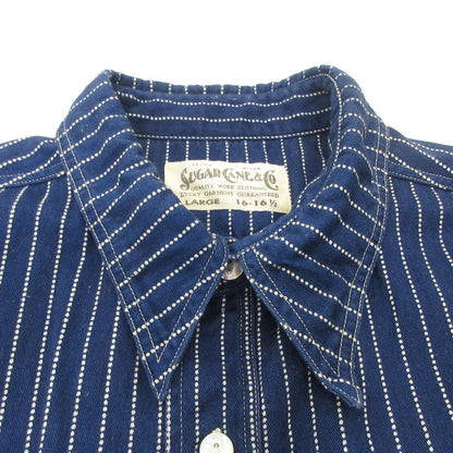 SUGAR CANE | SUGAR CANE WABASH STRIPE WORK SHIRT Short-sleeved Shirt SC36267 Navy Size: L