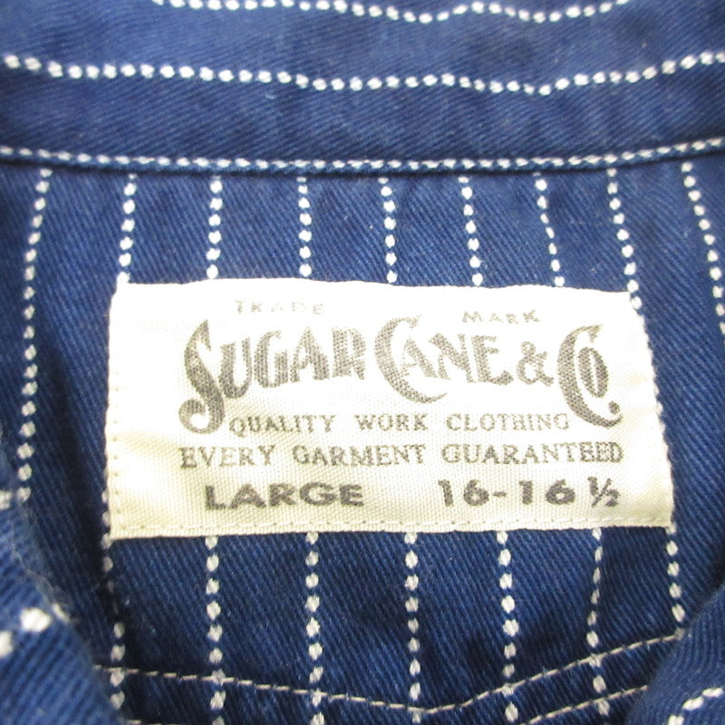 SUGAR CANE | SUGAR CANE WABASH STRIPE WORK SHIRT Short-sleeved Shirt SC36267 Navy Size: L