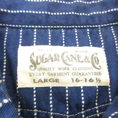 SUGAR CANE | SUGAR CANE WABASH STRIPE WORK SHIRT Short-sleeved Shirt SC36267 Navy Size: L