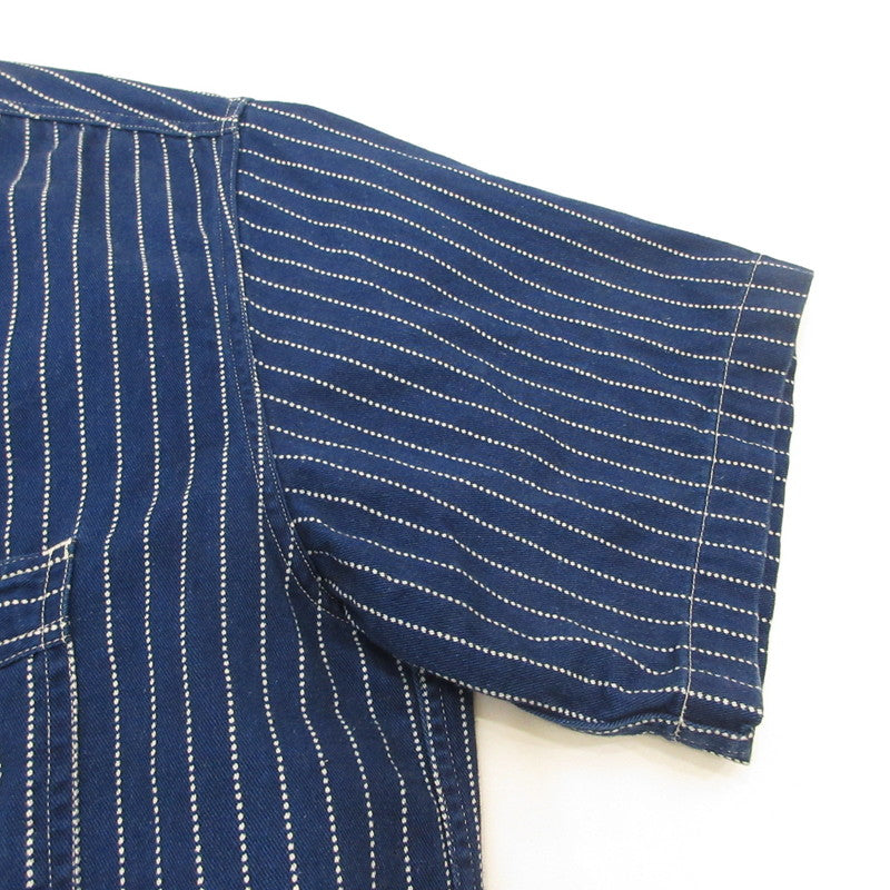 SUGAR CANE | SUGAR CANE WABASH STRIPE WORK SHIRT Short-sleeved Shirt SC36267 Navy Size: L