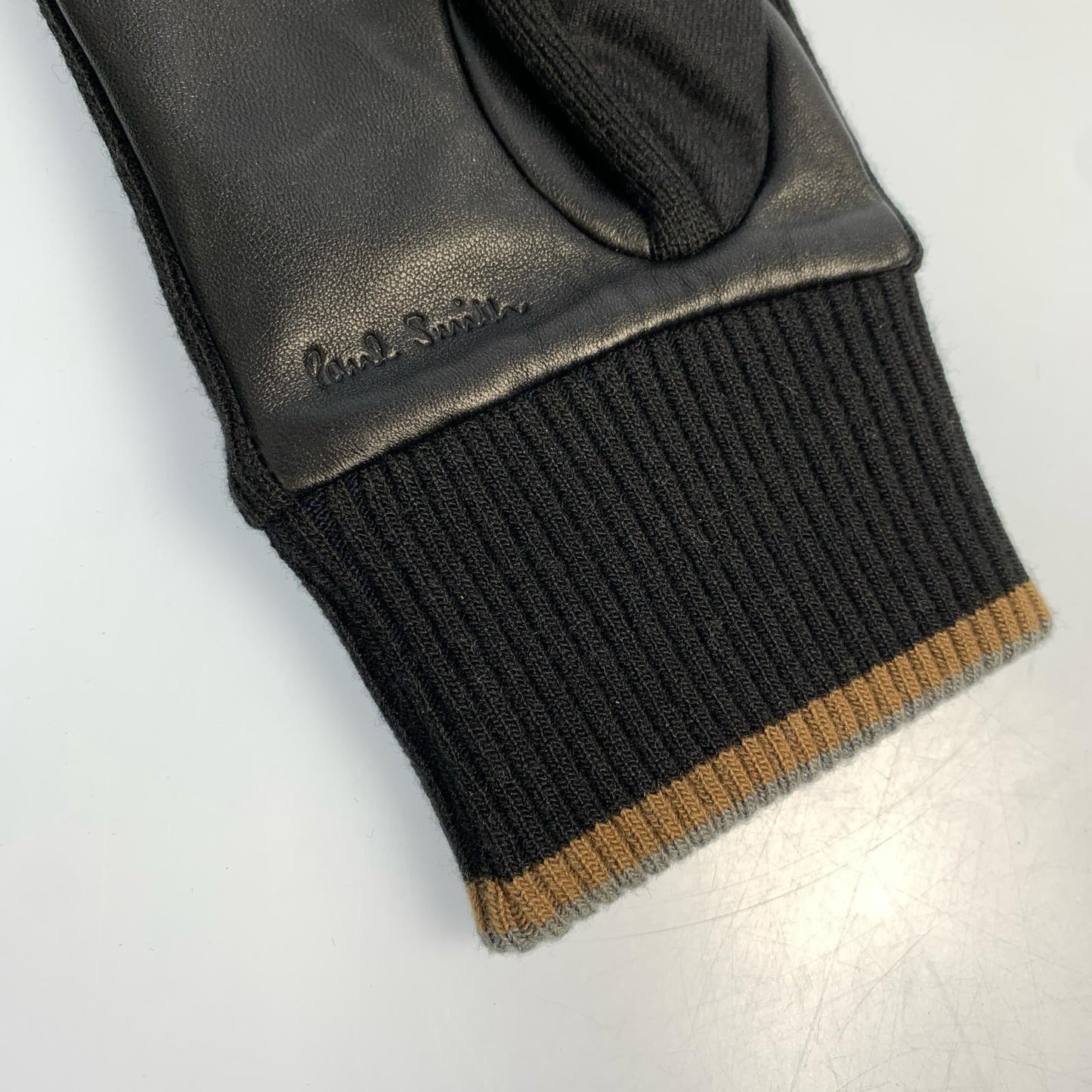 Paul Smith | ポール・スミス バイカラーラインリブ レザーグローブ 手袋 220758 ブラック