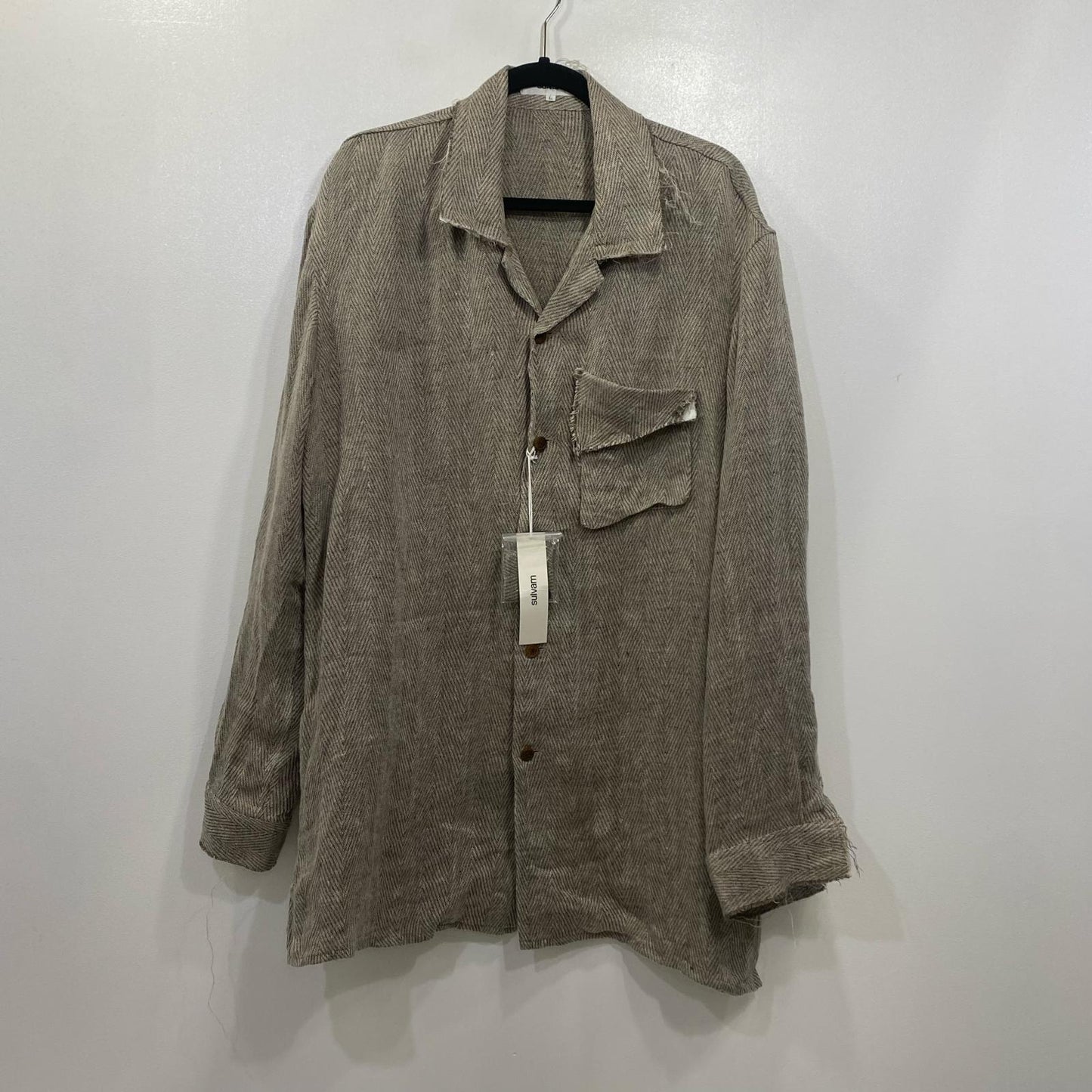 リネンオープンカラーシャツ 半袖シャツ MX-B12-300 グレー サイズ：L【姫路東店】