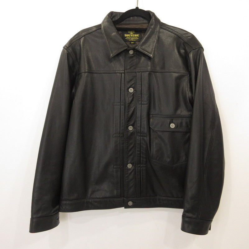 HOUSTON | ヒューストン COW LEATHER TRACK JACKET レザー 8215 ｻｲｽﾞ:42R ブラック