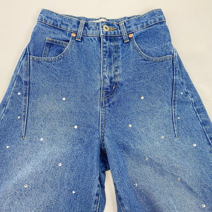 Lily Brown | リリーブラウン ハートビジューワイド デニムパンツ LWFP241810 2024S/S ｻｲｽﾞ:00 ライトブルー【姫路東店】