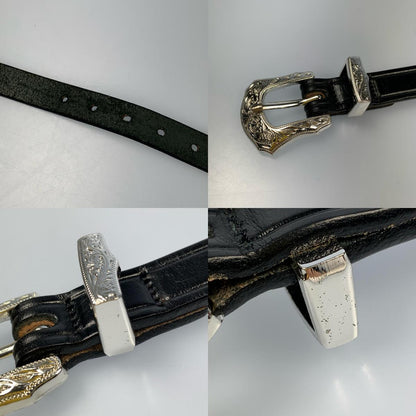 3-Piece Silver Buckle Set Belt ベルト 2244 ブラック サイズ：32【姫路東店】
