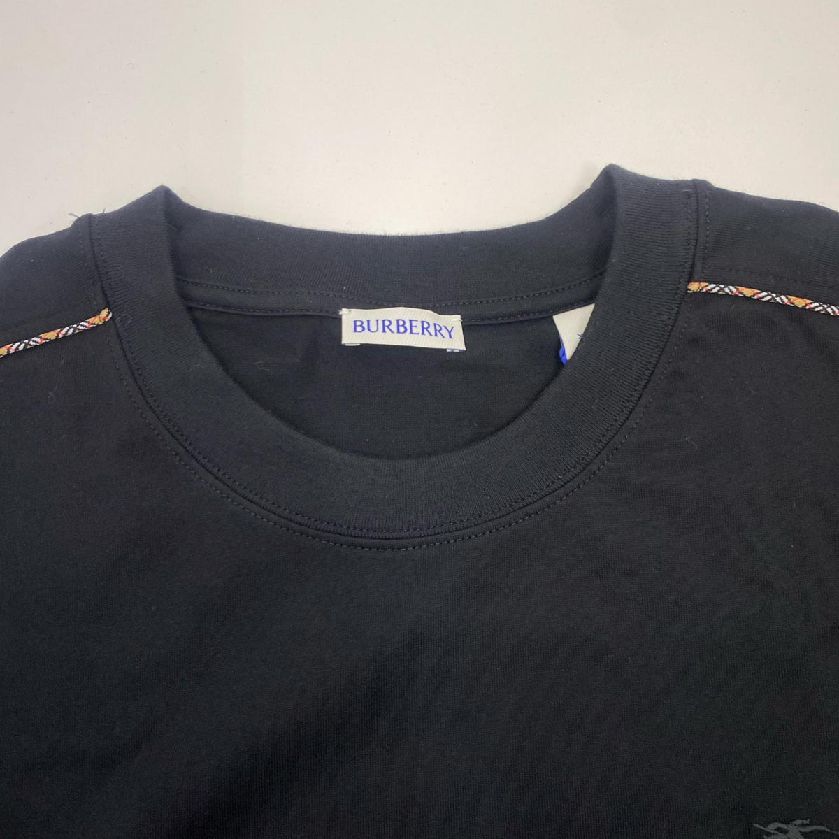 BURBERRY | バーバリー チェックパイピング コットンTシャツ 半袖Ｔシャツ 8127589 国内正規品 ブラック サイズ：XL【姫路東店】