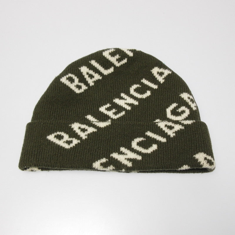 BALENCIAGA | バレンシアガ All Over Logo Beanie ニットキャップ 621021 T1567 カーキ【姫路東店】