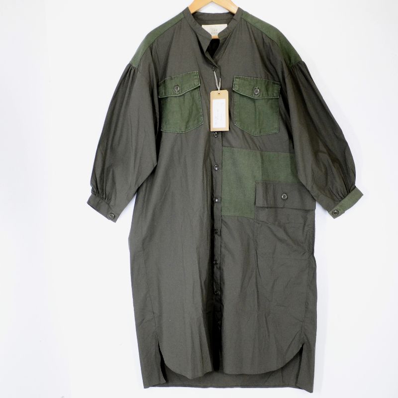 130 GARMENT｜ガーメント　ミリタリーリメイクシャツワンピース ワンピース A17 カーキ【倉吉店】