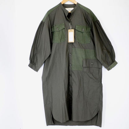 130 GARMENT｜ガーメント　ミリタリーリメイクシャツワンピース ワンピース A17 カーキ【倉吉店】
