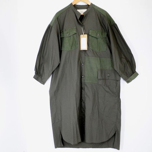 130 GARMENT｜ガーメント　ミリタリーリメイクシャツワンピース ワンピース A17 カーキ【倉吉店】