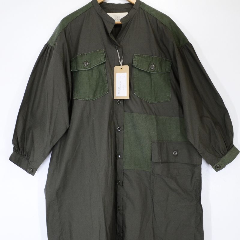 130 GARMENT｜ガーメント　ミリタリーリメイクシャツワンピース ワンピース A17 カーキ【倉吉店】
