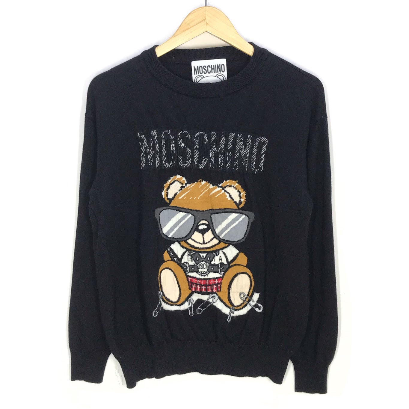 MOSCHINO | モスキーノ パンク風BEARプリント付きクルーネックニット セーター A0931 5508 ブラック【倉吉店】