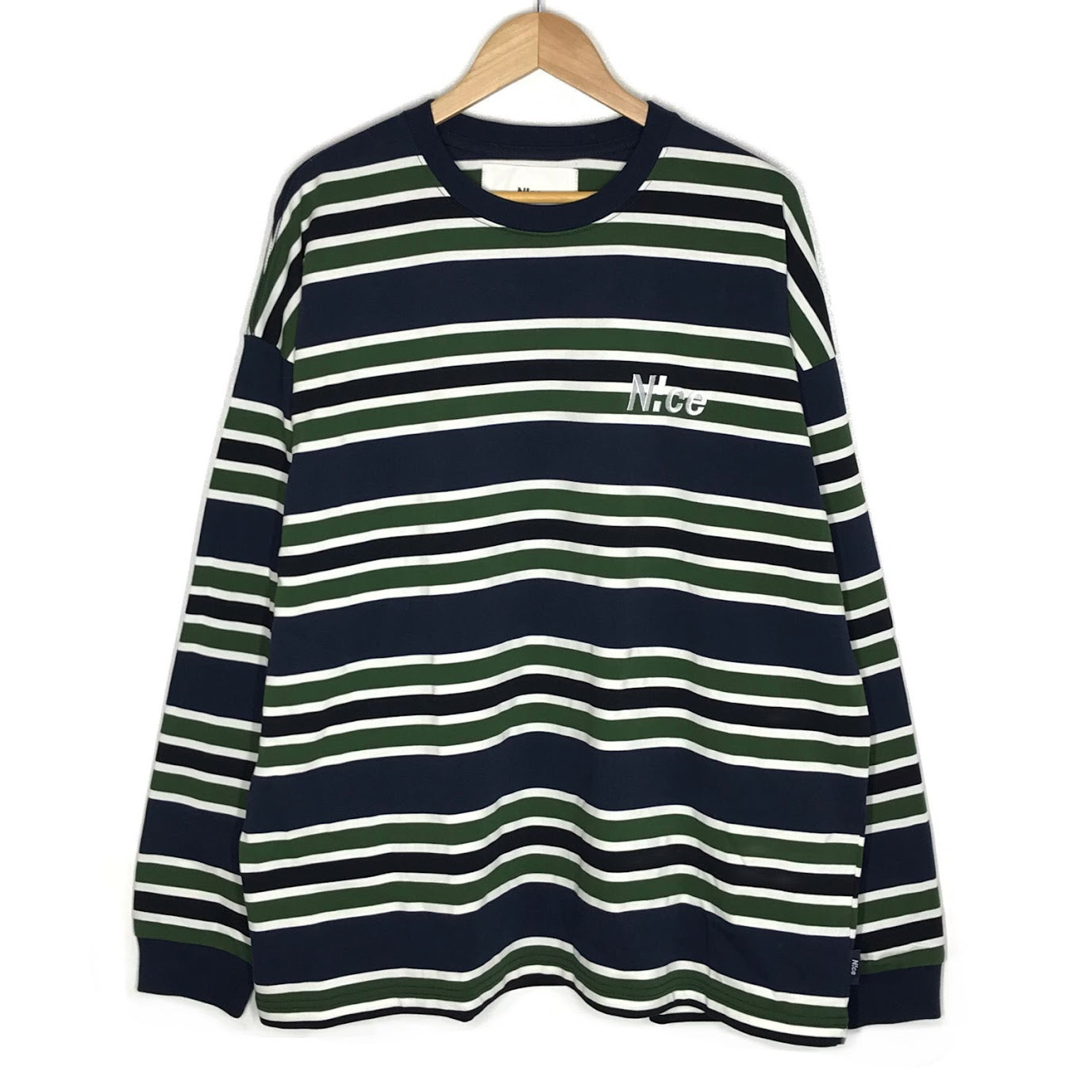 N!ce shop｜ナイスショップ　N!ce border long tee ボーダーロンT 長袖Ｔシャツ NC-CT06 ネイビー×ホワイト×グリーン サイズ：XL【倉吉店】