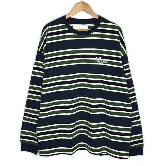 N!ce shop｜ナイスショップ　N!ce border long tee ボーダーロンT 長袖Ｔシャツ NC-CT06 ネイビー×ホワイト×グリーン サイズ：XL【倉吉店】