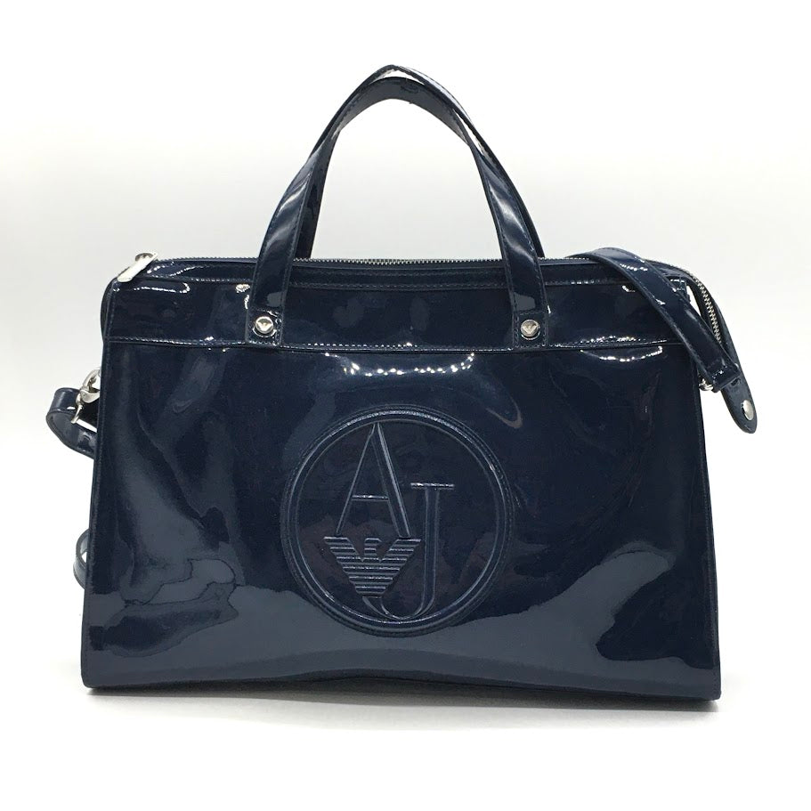ARMANI JEANS | アルマーニ・ジーンズ エナメルバッグ 2wayバッグ ショルダーバッグ ネイビー【倉吉店】