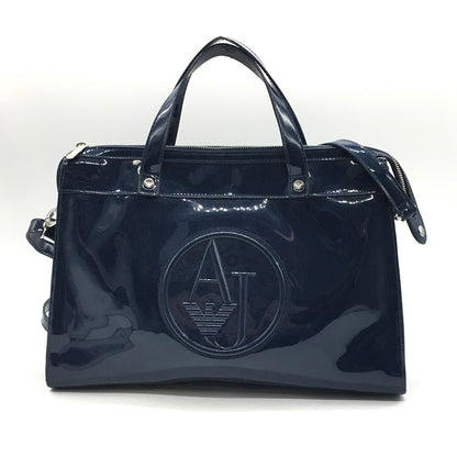 ARMANI JEANS | アルマーニ・ジーンズ エナメルバッグ 2wayバッグ ショルダーバッグ ネイビー【倉吉店】