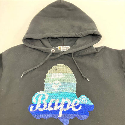 A BATHING APE | アベイシングエイプ SEQUIN APE HEAD HOODIE ワンピース 0010PG302509X ブラック サイズ：S【イオン広店】