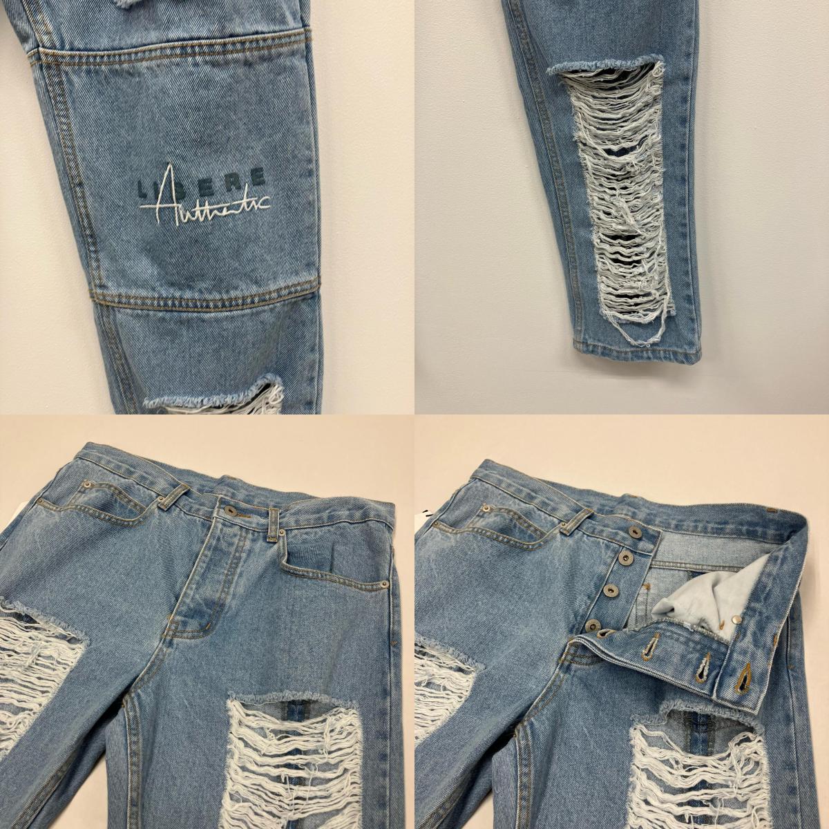 ダメージ加工デニムパンツ LIBERE デニムパンツ ライトブルー サイズ：M【イオン広店】