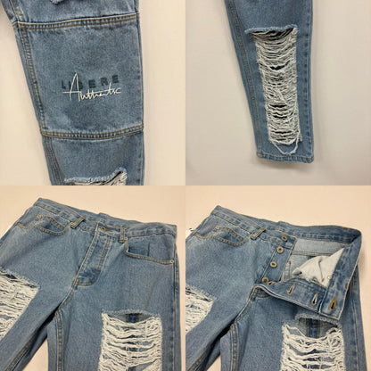 ダメージ加工デニムパンツ LIBERE デニムパンツ ライトブルー サイズ：M【イオン広店】