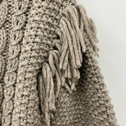 Hand made Wool フリンジVネックカーデ カーディガン 003080012 ブラウン【イオン広店】