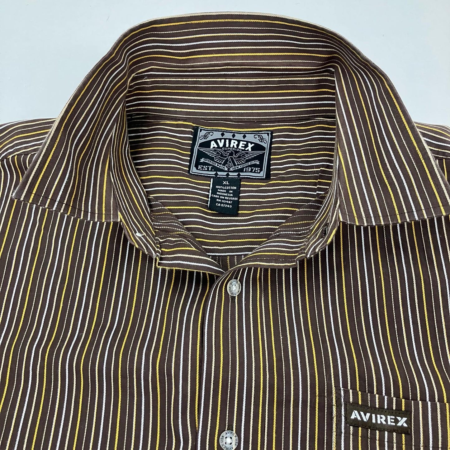 AVIREX | アヴィレックス ストライプ 長袖シャツ ブラウン サイズ：XL【イオン広店】