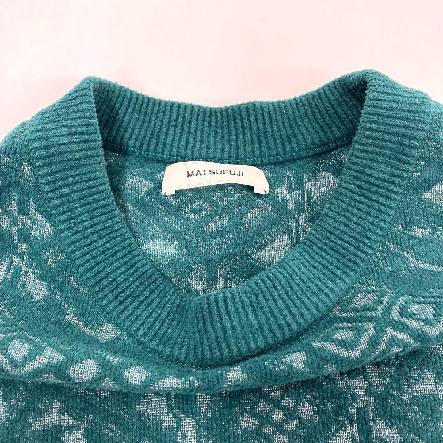 Jacquard Crewneck Knit ニット M221-0502 グリーン【イオン広店】