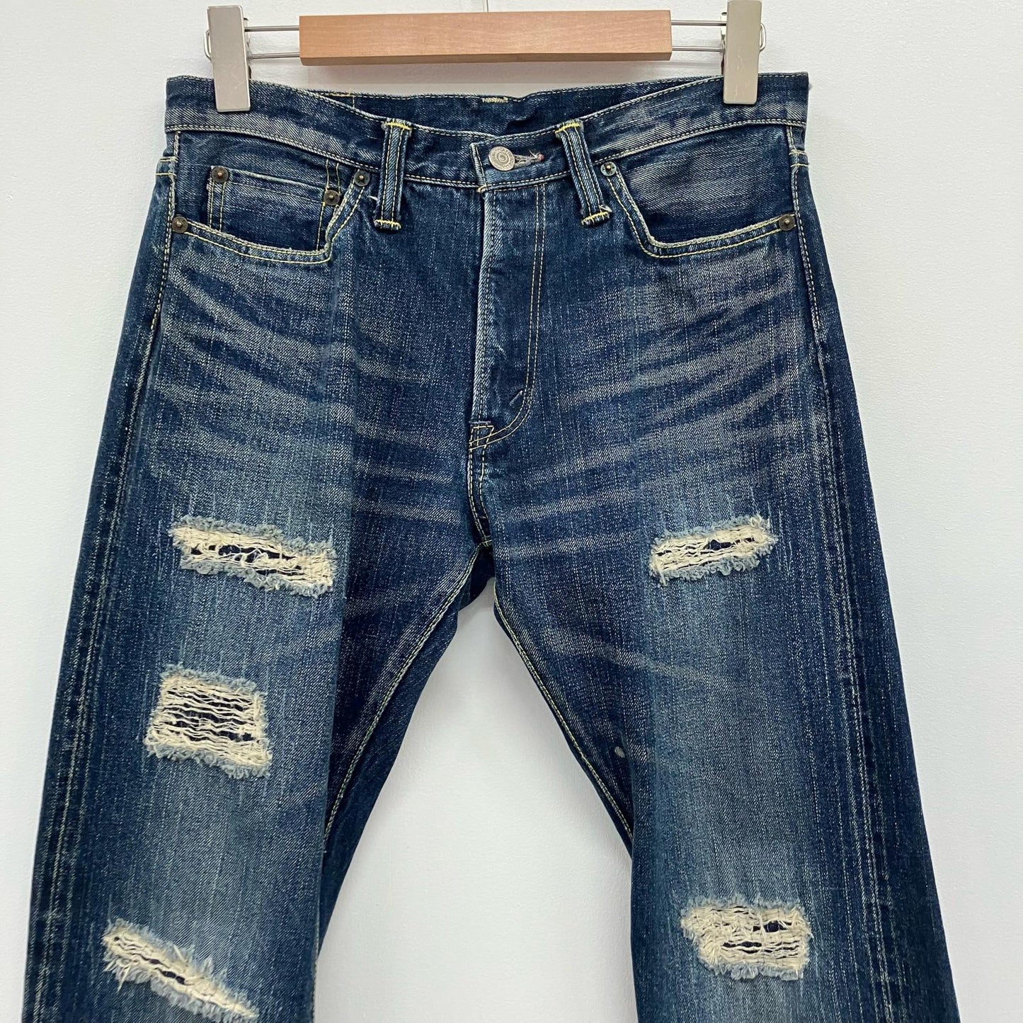 THE FLAT HEAD | ザフラットヘッド ダメージ加工デニムパンツ デニムパンツ 3002ZR ライトブルー【イオン広店】