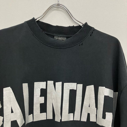 BALENCIAGA | バレンシアガ テープロゴ オーバーサイズ Tシャツ 半袖Ｔシャツ ブラック サイズ：S【イオン広店】