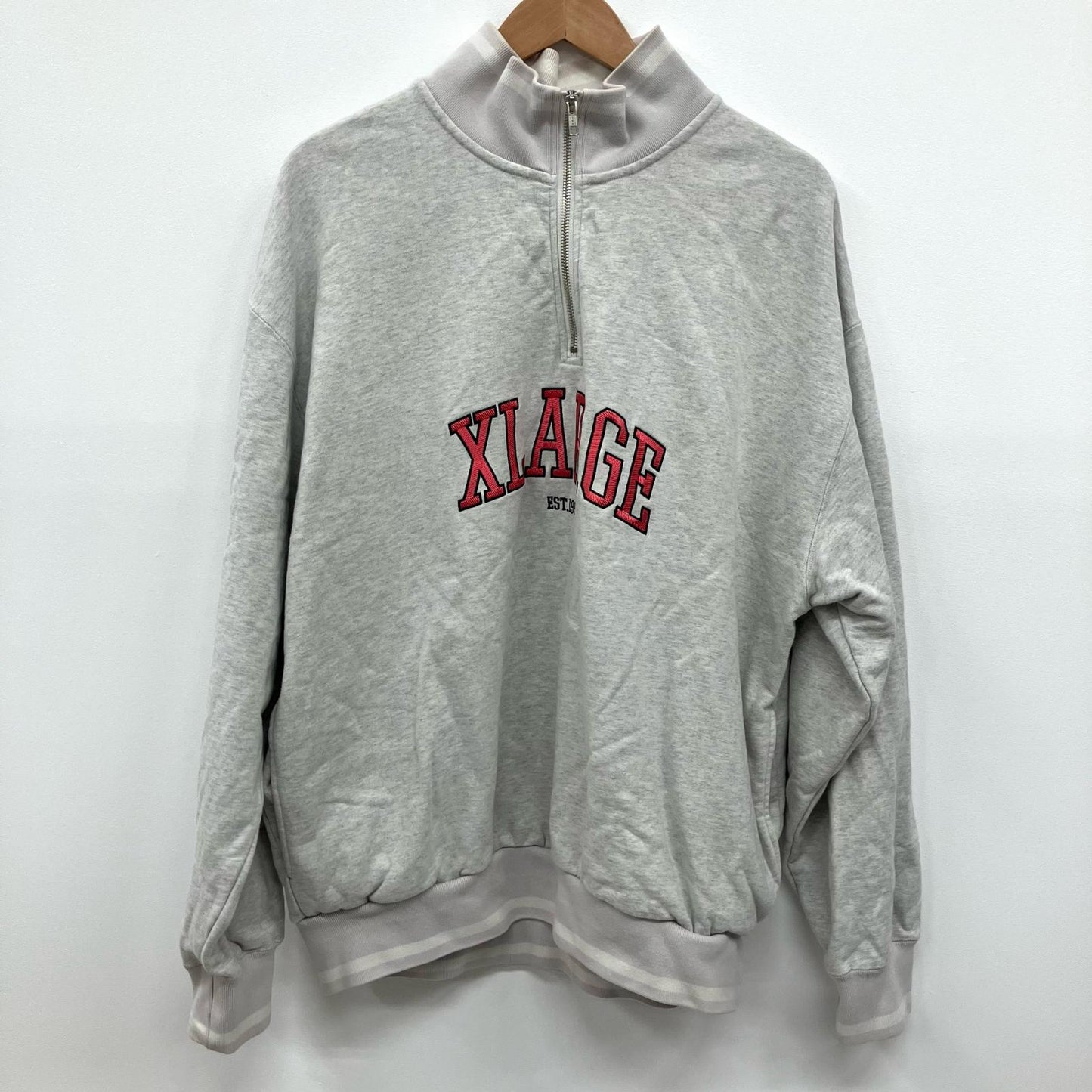 X-LARGE | エクストララージ STRIPED RIB HALF ZIP SWEAT スウェット 101241012008 グレー サイズ：XL【イオン広店】