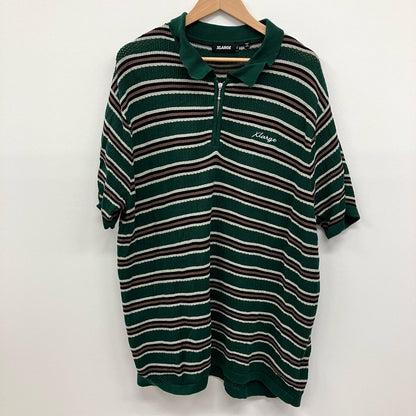 X-LARGE | エクストララージ STRIPED MESH KNIT POLO SHIRT ポロシャツ 101242013008 サイズ：XL【イオン広店】