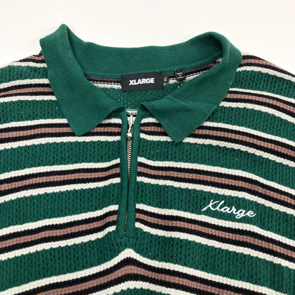 X-LARGE | エクストララージ STRIPED MESH KNIT POLO SHIRT ポロシャツ 101242013008 サイズ：XL【イオン広店】