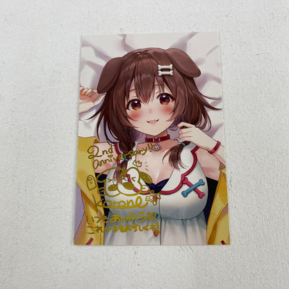 戌神ころね 活動二周年記念 箔押し複製サイン＆メッセージ入りフカヒレ先生描き下ろしポストカード**