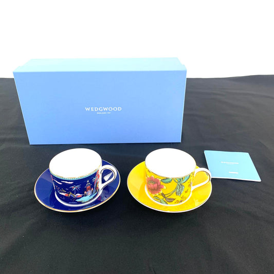 WEDGWOOD ワンダーラスト ブルー イエロー カップ&ソーサー ２客 ブランド 洋食器 食器.,