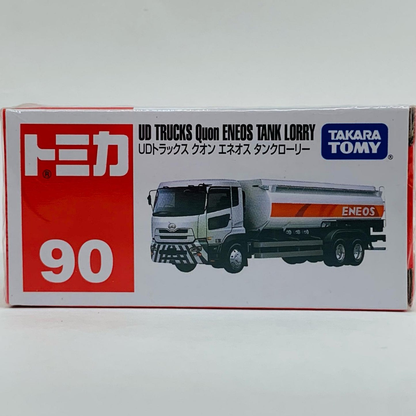 [Used] UD Trucks Quon Eneos Tank Lorry (Ivory x Gray x Orange / Red Box) "Tomica No. 90"
