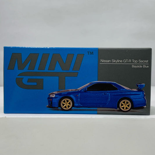 【中古】 1/64 Nissan スカイライン GT-R R34 Top Secret 右ハンドル(ベイサイドブルー) 「ミニGTシリーズ」 [MGT00531-R]【飾磨店】