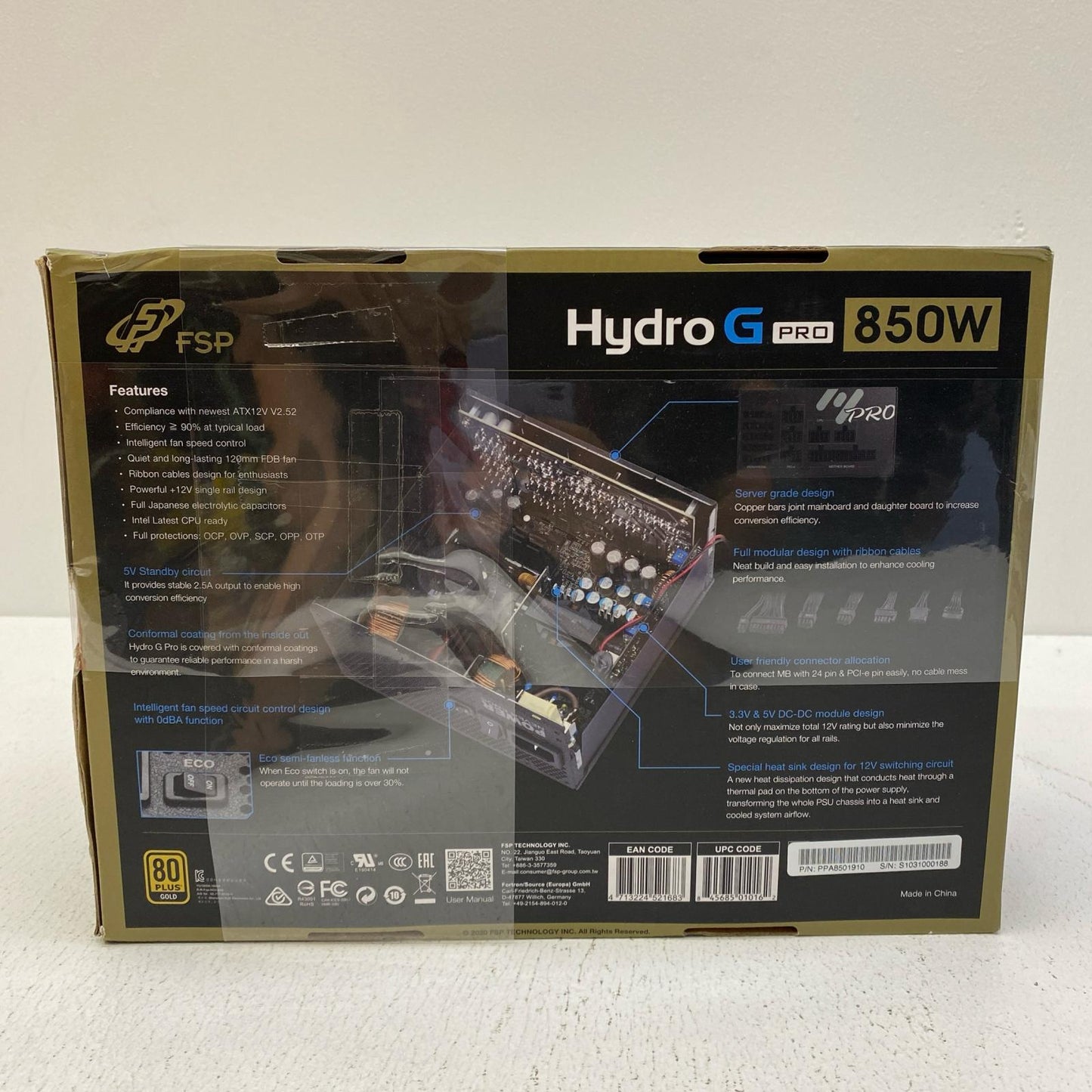 HG2-850 FSP Hydro G PRO 850W HG2-850 フルプラグイン 20+4ピン/4+4ピン x2/6+2ピンx6/ペリフェラル5個【加古川店】