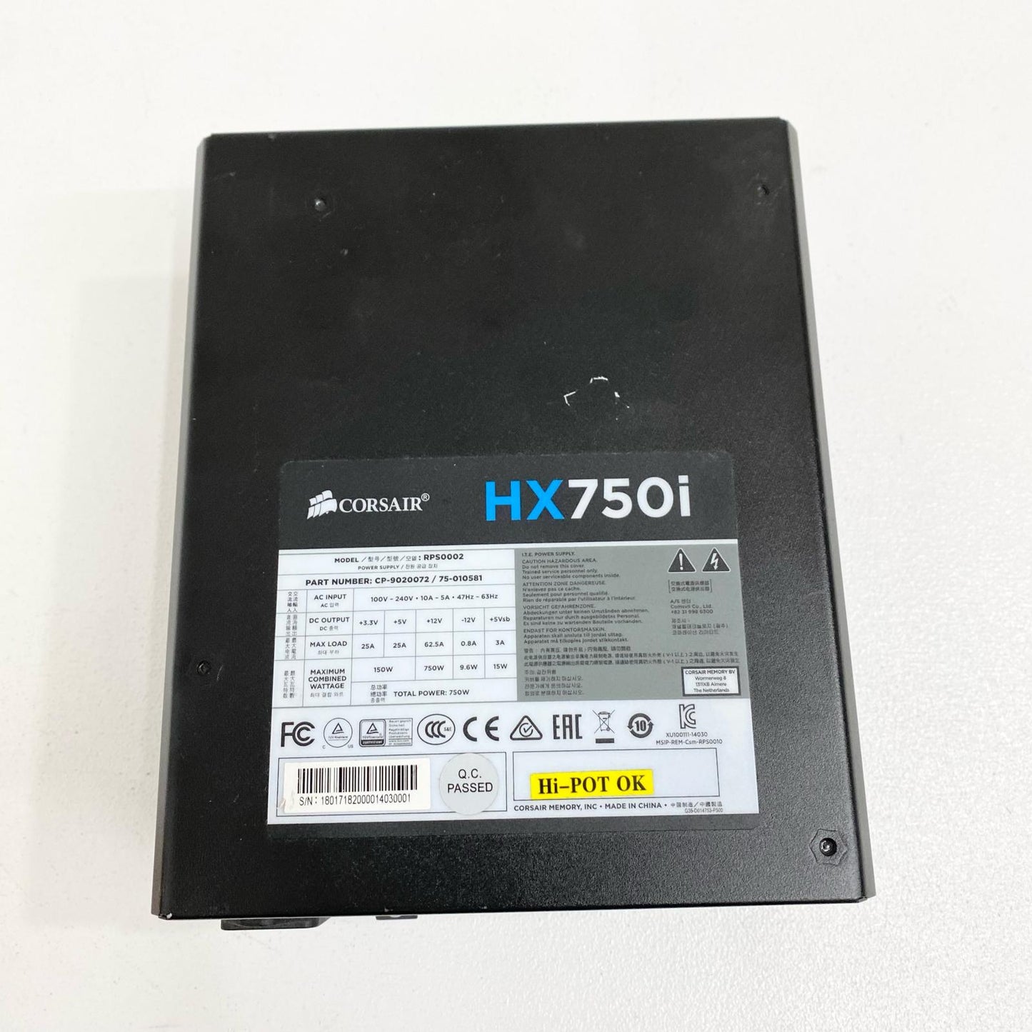 Corsair HX750i ATX電源ユニット 750W PCIE6+2x2 CPU4+4x1 付属ケーブル：AC 24PIN/CPU8PIN/PCIE6+2PIN/SATA 各1本のみ【加古川店】