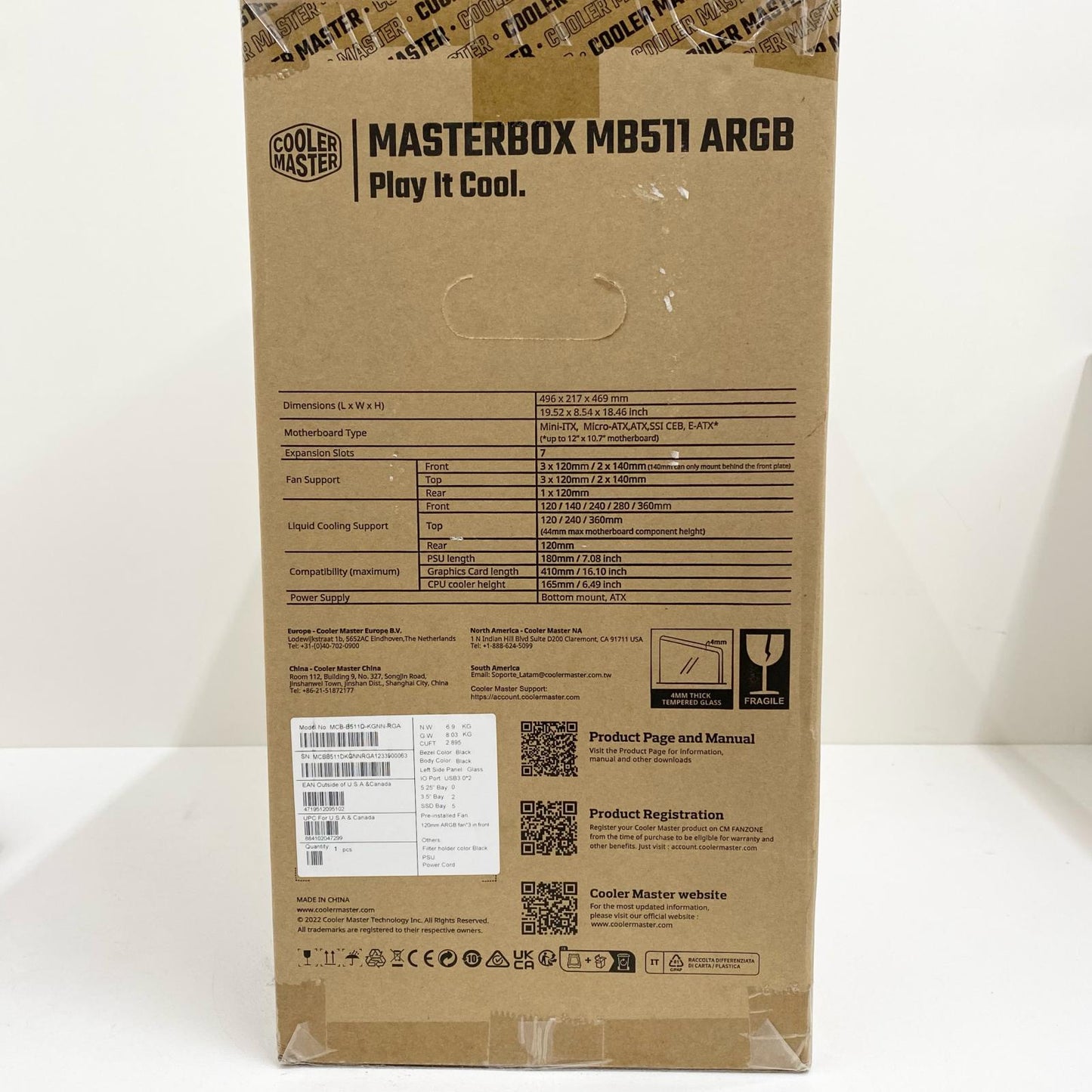 【未使用/未開封】 未開封 Cooler Master ミドルタワーPCケース MasterBox MB511 ARGB MCB-B511D KGNN-RGA 対応マザーボード:ATX/E-ATX/MicroATX/【簡易梱包】【加古川店】