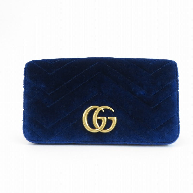 GUCCI | グッチ GGマーモント ベルベット チェーンショルダー ショルダーバッグ 488426・534563 ネイビー【瀬戸大橋店】