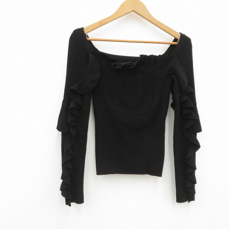 snidel | スナイデル フリルディテールニットプルオーバー ニット SWNT195088 ブラック サイズ：FreeSize【瀬戸大橋店】