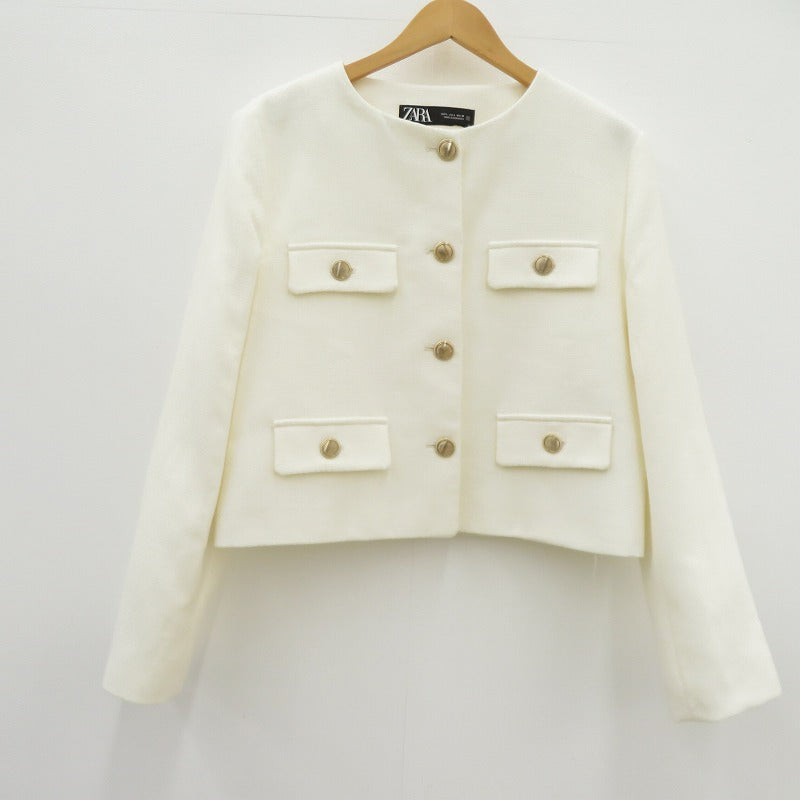ZARA | ザラ ラウンドネック ピケ ブレザー ジャケット その他アウター ホワイト サイズ：L【瀬戸大橋店】