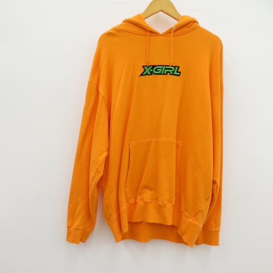 X-girl | エックスガール 3D EMBROIDERY LOGO SWEAT HOODIE パーカー 105224012016 オレンジ サイズ：L【瀬戸大橋店】