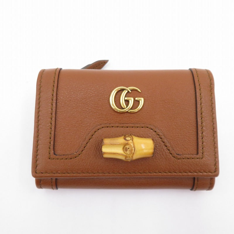 GUCCI | グッチ GGマーモント ダイアナ バンブー コンパクトウォレット 三つ折り財布 658633・2149 ブラウン【瀬戸大橋店】