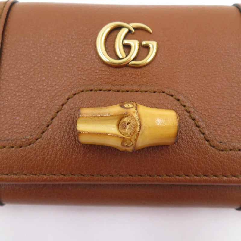 GUCCI | グッチ GGマーモント ダイアナ バンブー コンパクトウォレット 三つ折り財布 658633・2149 ブラウン【瀬戸大橋店】