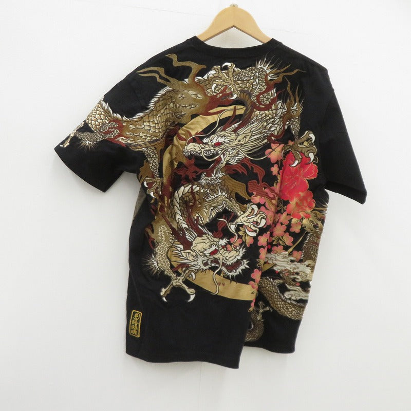 古都古都×絡繰魂/粋/月光龍群/豪華刺繍Tシャツ 半袖Ｔシャツ B242093 ブラック サイズ：XL【瀬戸大橋店】