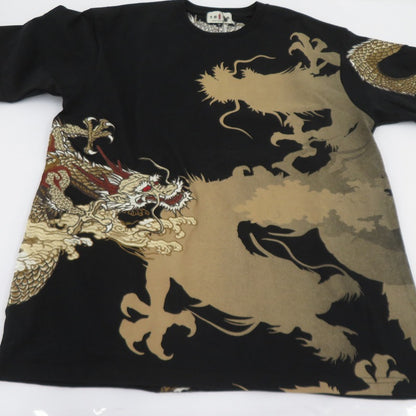 古都古都×絡繰魂/粋/月光龍群/豪華刺繍Tシャツ 半袖Ｔシャツ B242093 ブラック サイズ：XL【瀬戸大橋店】