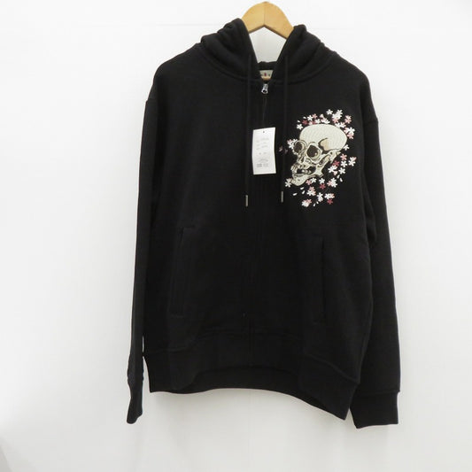古都古都/がしゃ髑髏柄刺繍和柄パーカー パーカー KTPK-004 ブラック サイズ：XL【瀬戸大橋店】