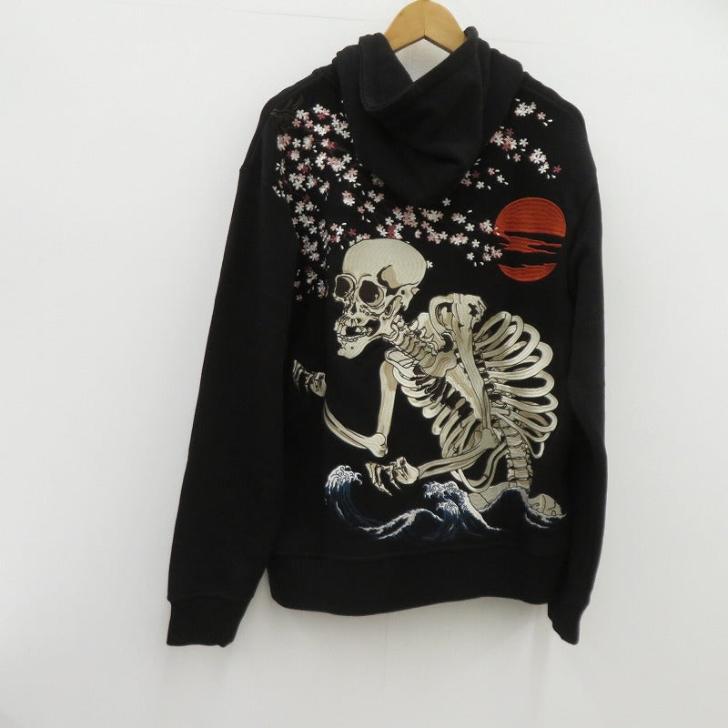 古都古都/がしゃ髑髏柄刺繍和柄パーカー パーカー KTPK-004 ブラック サイズ：XL【瀬戸大橋店】