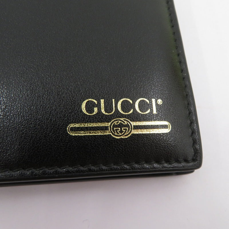GUCCI | グッチ ヴィンテージロゴプリント カーフスキン 二つ折り財布 547586・493075 ブラック【瀬戸大橋店】